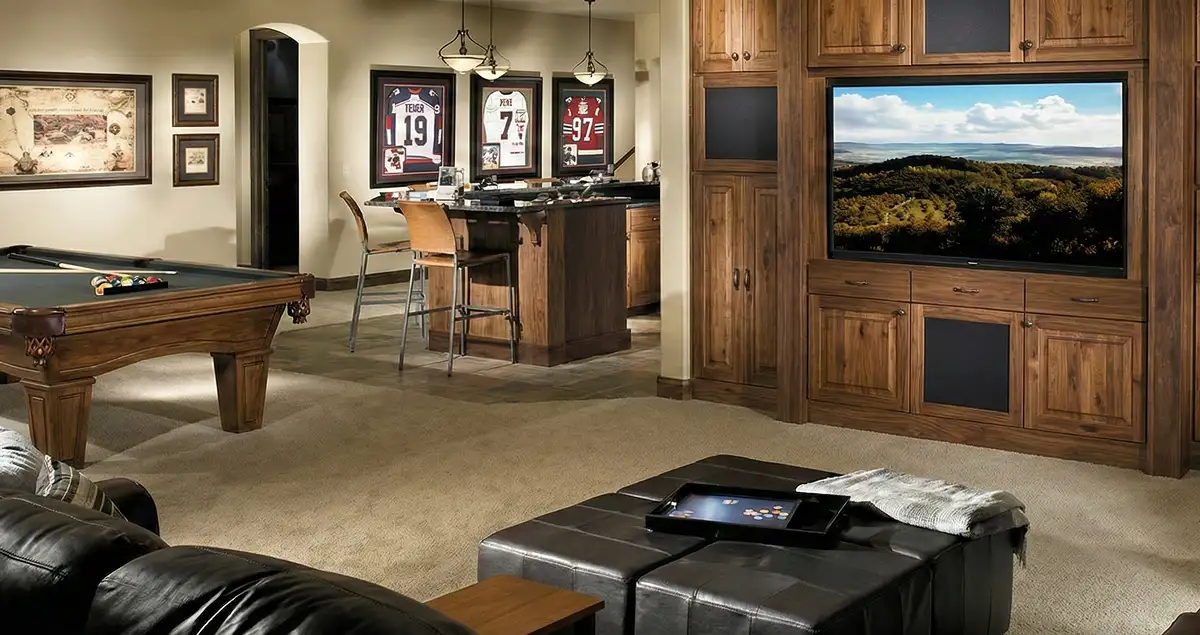 finished basement remodeling project transforming a basement into a comfortable living space in Baton Rouge, LA