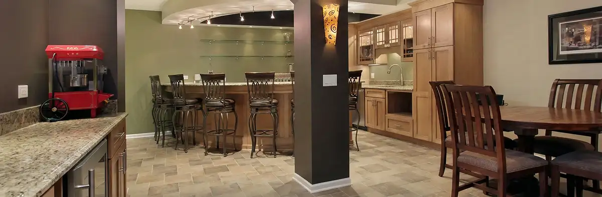 modern basement remodeling with custom finishes and open layout in a home in Baton Rouge, LA