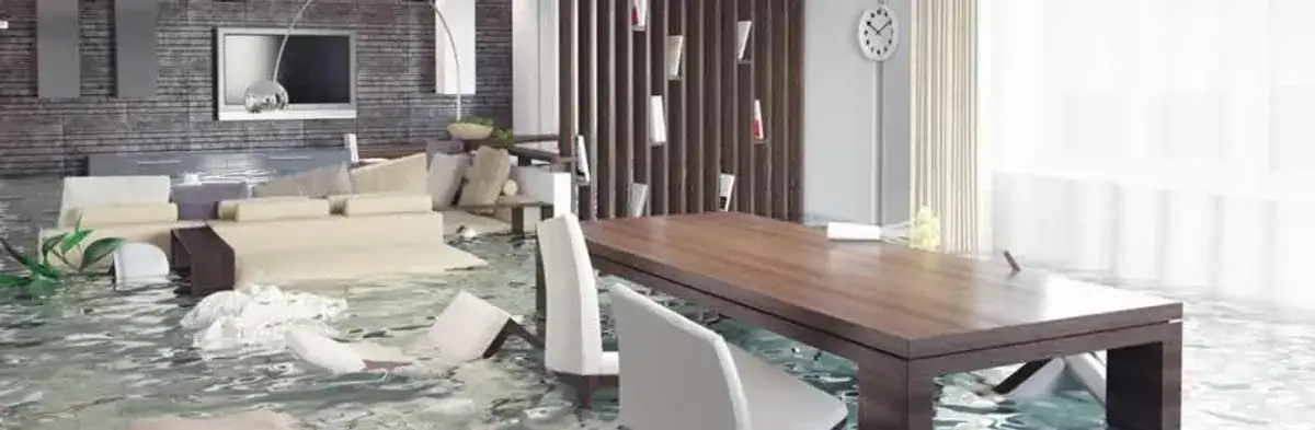 home interior affected by water damage with flooded floors and displaced furniture in Baton Rouge, LA