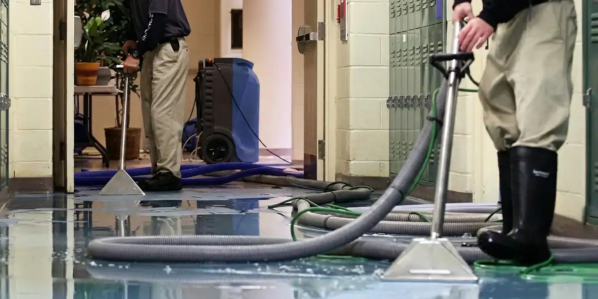 water damage restoration technicians performing professional water extraction inside a property in Baton Rouge, LA